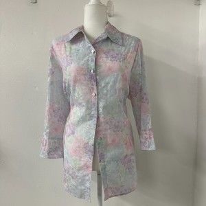 SagHarbor Women's Pastel Floral Button Down Top - Size 1X